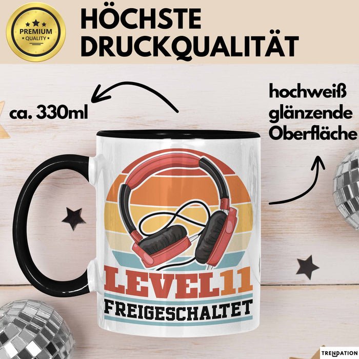 Level 11 Freigeschaltet Tasse Geschenk Gamer 11. Geburtstag Schwarz Trendation