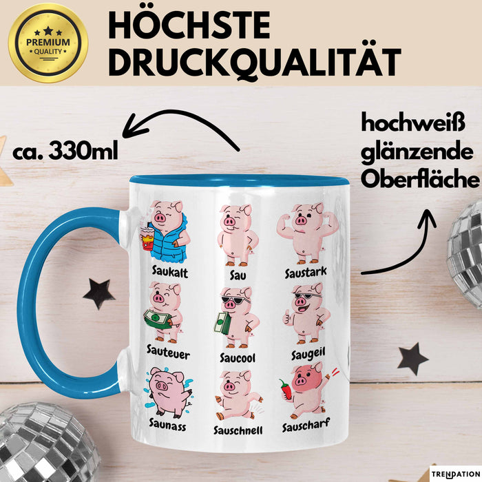 Schweinebauer Schweine Tier Tasse Geschenk Lustige Geschenkidee Spruch Arten Von Schweinen Blau Trendation