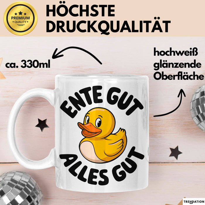 Gelbe Ente Tasse Geschenk Lustige Geschenkidee Spruch Ente gut alles gut Weiß Trendation