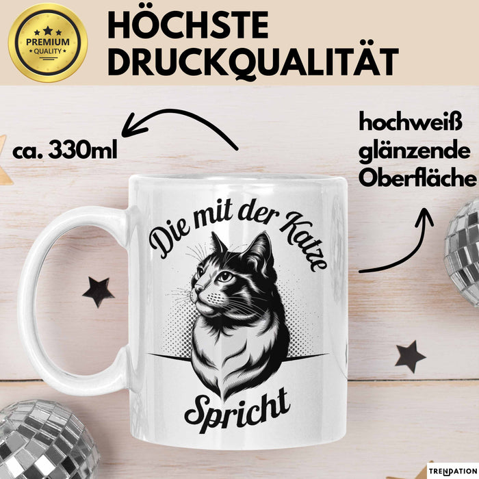 Katzenliebhaber Tasse Geschenk Spricht mit Katzen Katzenfan Weiß Trendation