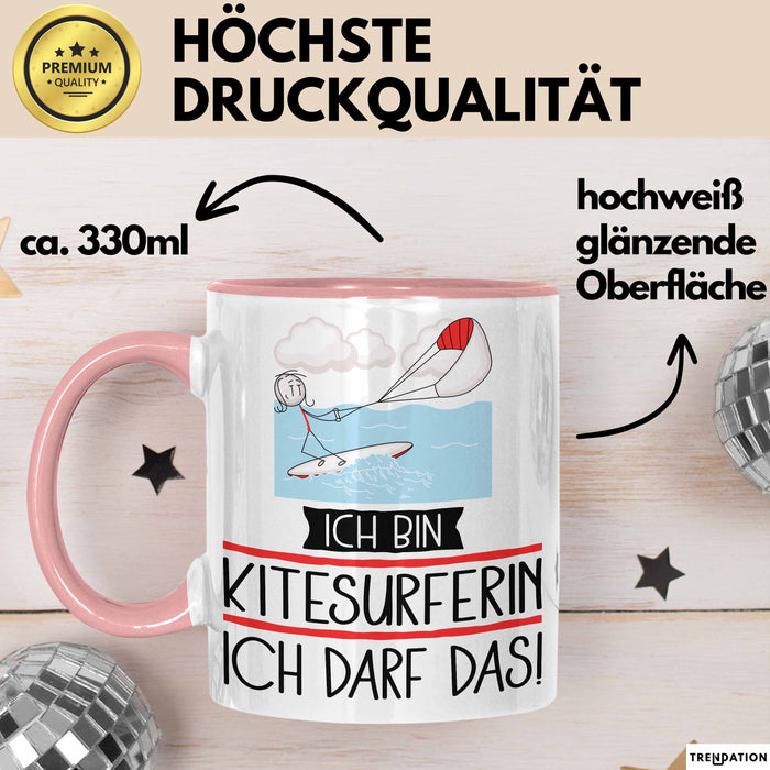 Geschenk für Kitesurferin Tasse Lustige Geschenkidee Geburtstag Ich Bin Kitesurferin Ich Darf Das Rosa Trendation