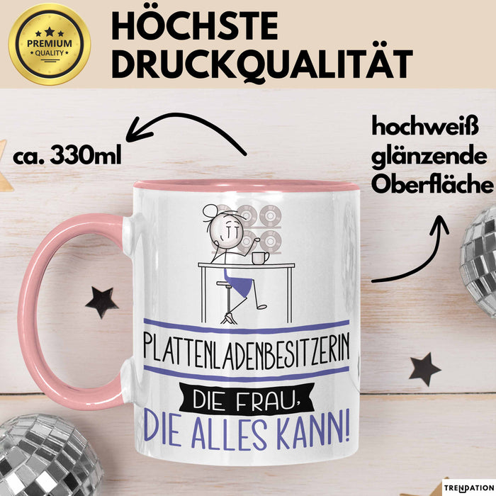 Plattenladenbesitzerin Geschenk Tasse Becher Die Frau Die Allen Kann Geschenkidee für eine Plattenladenbesitzerin Lustig Rosa Trendation