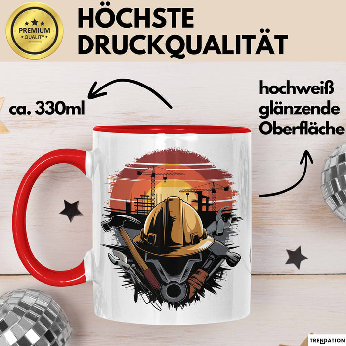 Bauarbeiter Tasse Geschenkidee für Bauarbeiter Rot Trendation