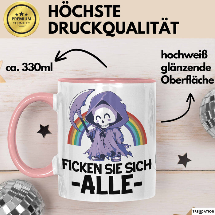Lustige Tasse Kollegen F Sie Sich Alle Sensenmann Humor Sarkasmus Geschenkidee Kollegin Frauen Rosa Trendation