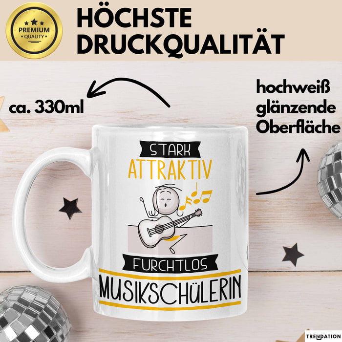 Musikschülerin Tasse Geschenk Becher Stark Attraktiv Furchtlos Musikschülerin Lustige Geschenkidee Weiß Trendation
