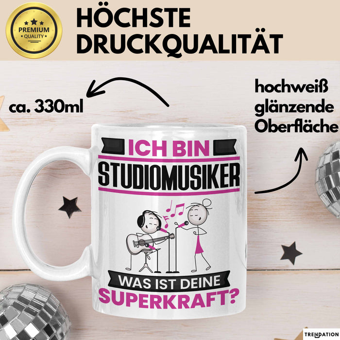 Studiomusiker Tasse Geschenk für Studiomusiker Geburtstag Lustiger Spruch Kaffee-Becher Was Ist Deine Superkraft Weiß Trendation