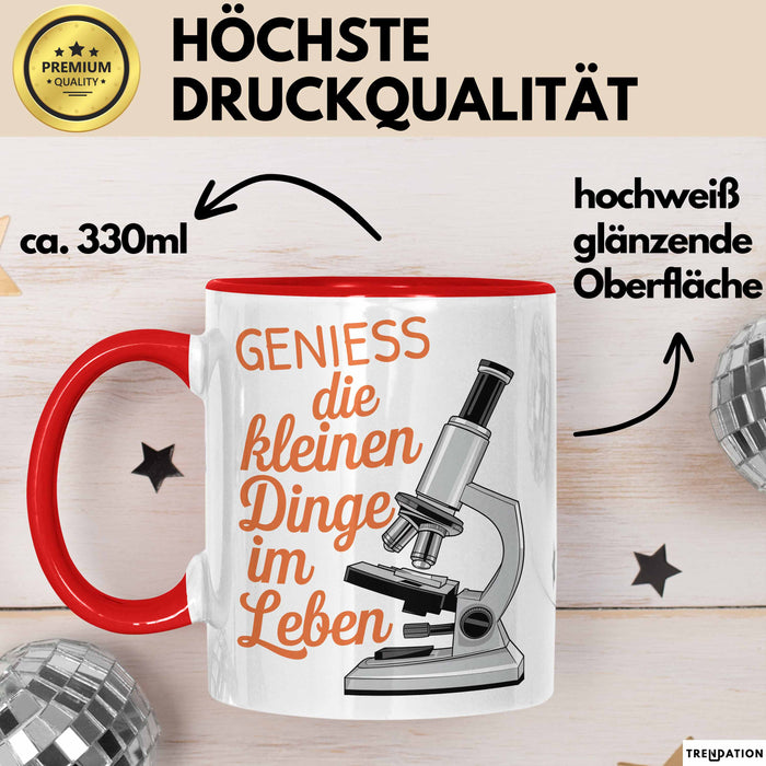 Biologielehrer Unterricht Tasse Geschenk Lustige Geschenkidee Spruch Genieß Die Kleinen Dinge Im Leben Rot Trendation