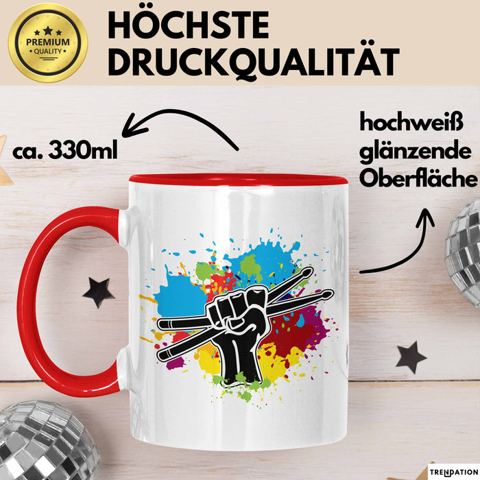 Schlagzeug-Spieler Geschenk Drummer Tasse Geschenkidee Spruch Bunte Farben Schlagzeuger Rot Trendation