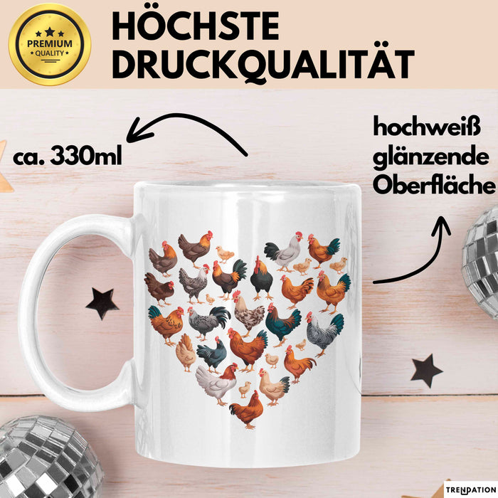 Huhn Tier Bauer Tasse Becher Geschenk Lustige Geschenkidee Spruch Hühnerherz Weiß Trendation