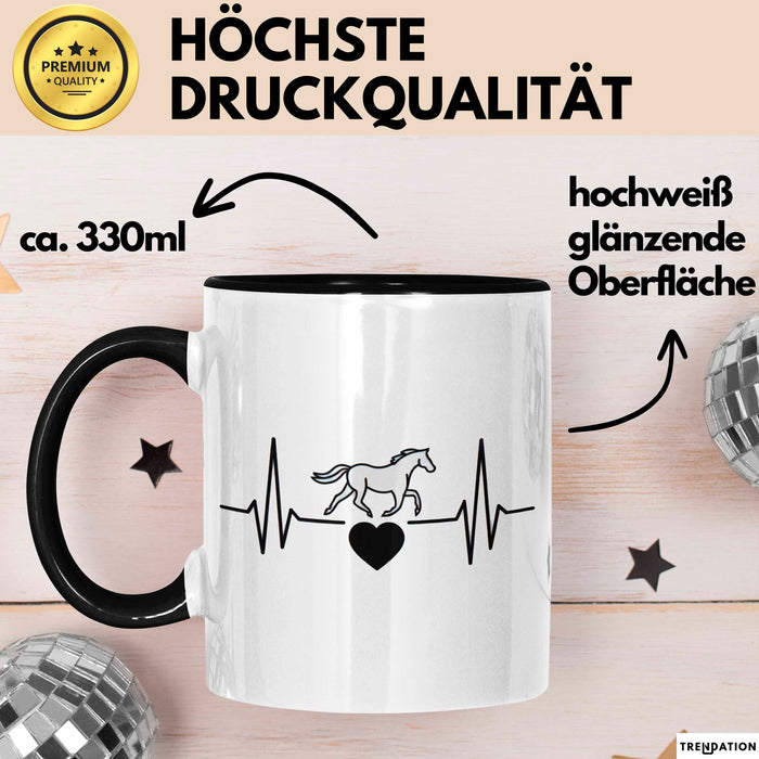 Pferde Tierliebhaber Herzschlag Tasse Geschenk Lustige Geschenkidee Spruch Schwarz Trendation