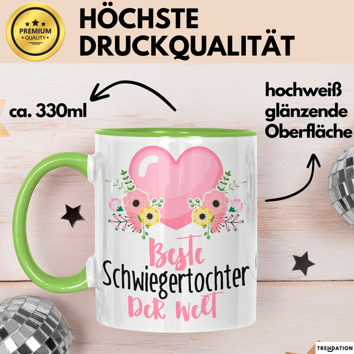 Schwiegertochter Tasse Geschenk Spruch Beste Schwiegertochter Der Welt Becher Grün Trendation