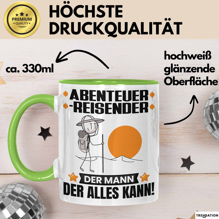 Abenteurreisender Tasse Geschenk für Abenteurreisender Der Mann Der Alles Kann Geschenkidee zum Geburtstag Grün Trendation