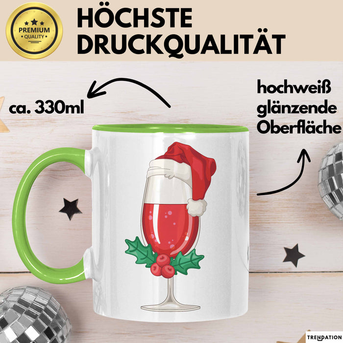Weihnachten Weinglas Tasse Geschenk Weihnachtliche Grafik Kaffee-Becher Grün Trendation