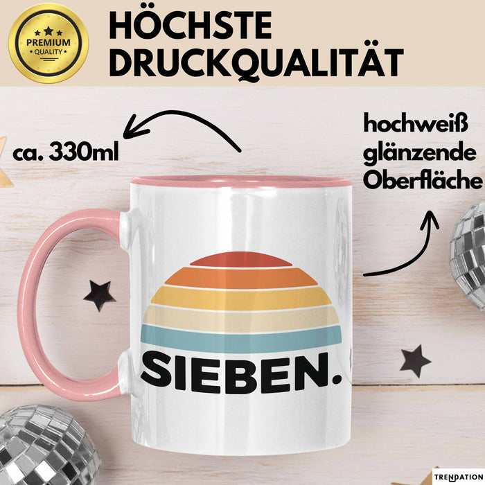 Tasse Retro SIEBEN. Design mit Sonnenuntergangsfarben 7. Geburtstag Jungs Rosa Trendation
