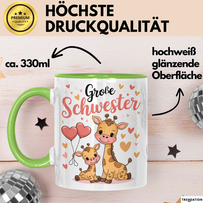 Big Sister Ältere Geschwister Schwestern Giraffe Tasse Becher Geschenk Lustige Geschenkidee Spruch Big Sister Grün Trendation