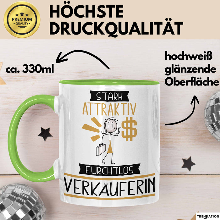 Verkäuferin Tasse Geschenk Becher Stark Attraktiv Furchtlos Verkäuferin Lustige Geschenkidee Grün Trendation