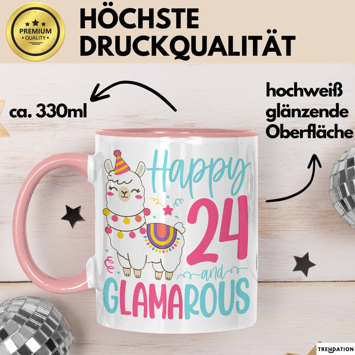 24er Geburtstag Tasse Geschenk Happy 24 And Glamarous Llama Alpaka Liebhaber Geschenkidee zum Geburtstag Rosa Trendation
