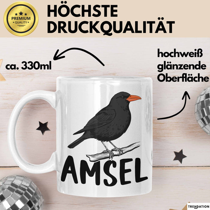 Amsel Vogel Tasse Geschenk Vogelbeobachter Ornithologe Biologe Weiß Trendation