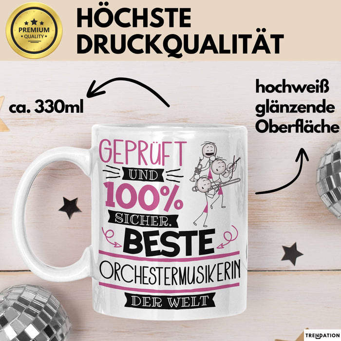 Beste Orchestermusikerin Der Welt Tasse Geschenk für Eine Orchestermusikerin Geprüft Und Sicher Geschenkidee Geburtstag Weihnachten Weiß Trendation