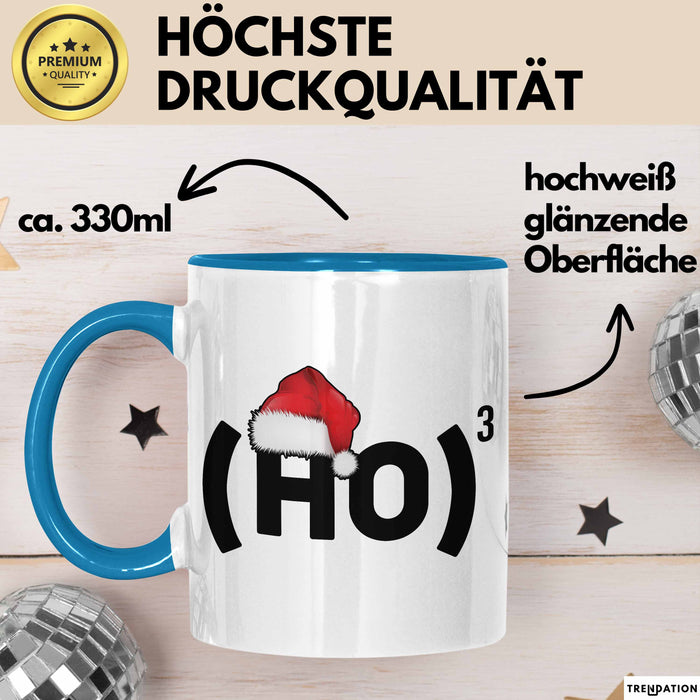 Chemielehrer Unterricht Tasse Geschenk Lustige Geschenkidee Spruch Ho Ho Ho Christmas Santa Blau Trendation