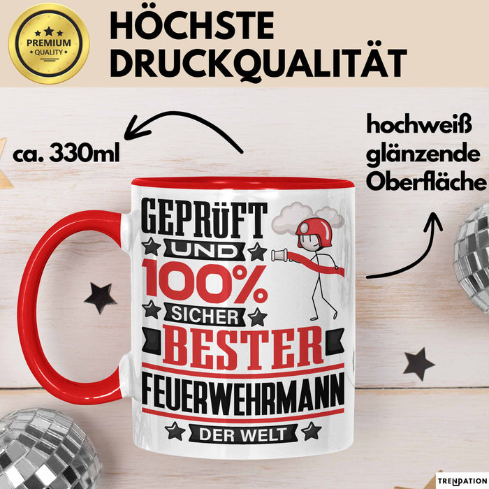 Feuerwehrmann Geschenk Lustiger Spruch für Feuerwehrmann Geschenkidee Bester Feuerwehrmann Der Welt Rot Trendation