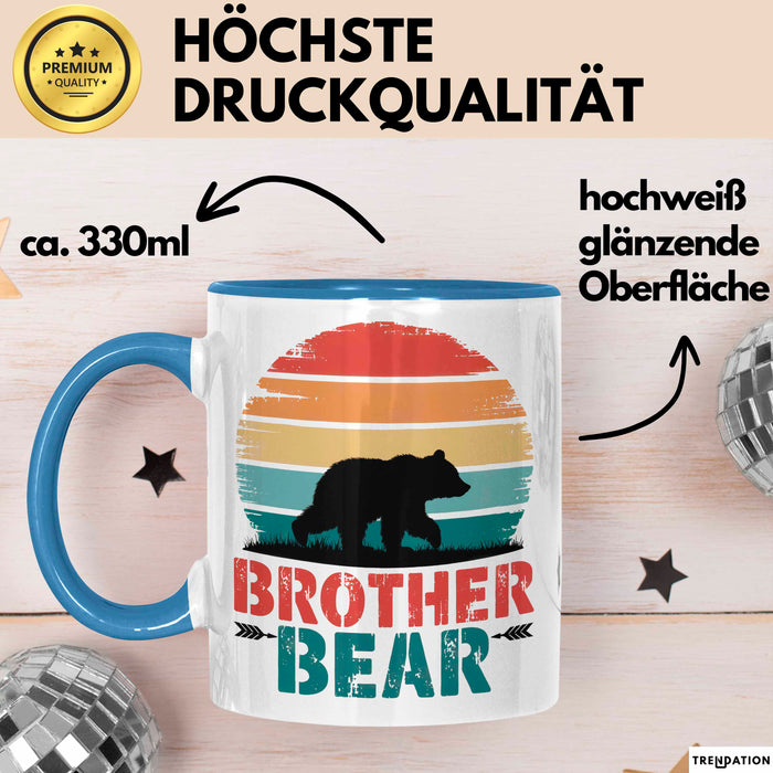Retro Bruder Bär Tasse Geschenk Lustige Geschenkidee Spruch Blau Trendation