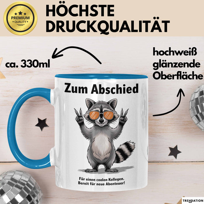 Büroarbeit Kollege Abschied Tasse Geschenk Lustige Geschenkidee Spruch Zum Abschied Für Einen Coolen Kollegen Blau Trendation