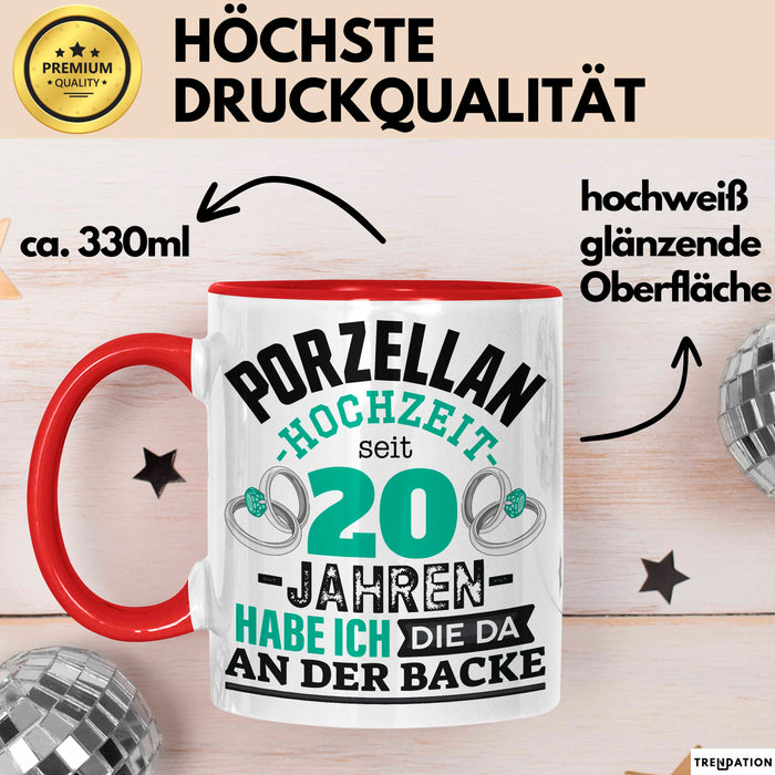 Pozellanhochzeit Tasse Geschenk Dornenhochzeit Geschenkidee Ehemann Ehefrau 20 Jahre Becher Rot Trendation