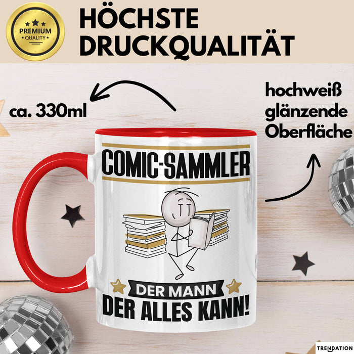 Comic-Sammler Tasse Geschenk für Comic-Sammler Der Mann Der Alles Kann Geschenkidee zum Geburtstag Rot Trendation
