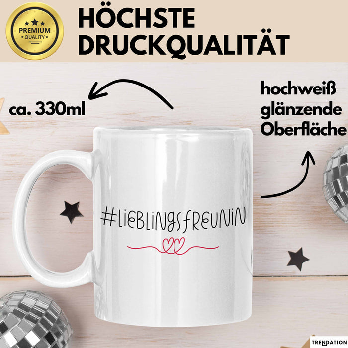Tasse ValentinstagsGrafik mit Herzen und Lieblingsfreundin Geschenk für sie Weiß Trendation