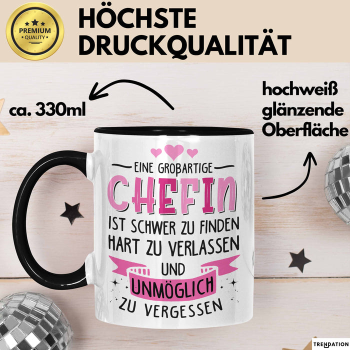 Büroarbeit Kollege Chef Tasse Geschenk Lustige Geschenkidee Spruch Eine Großartige Chefin Ist Schwer Zu Finden Trendation