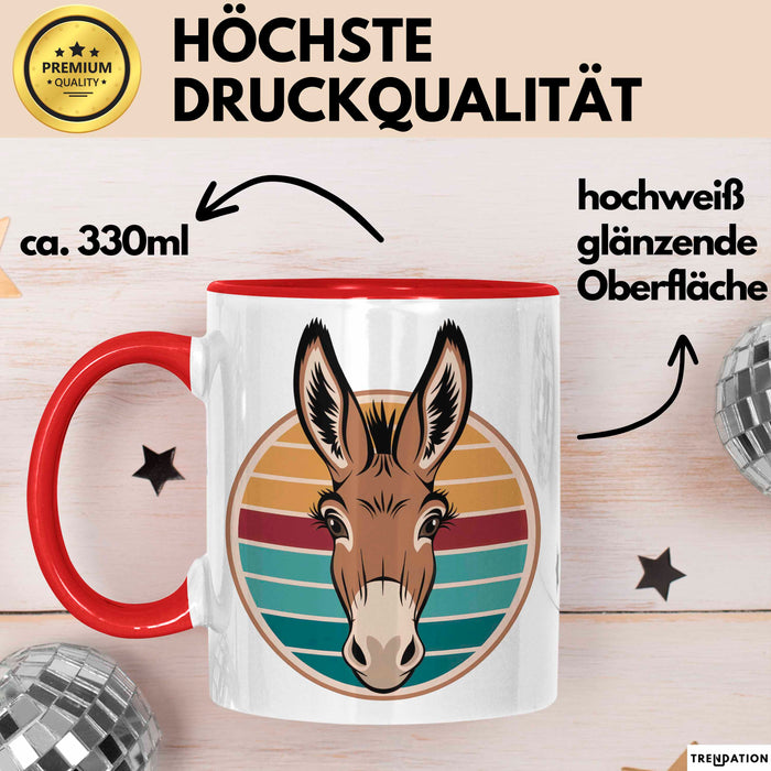 Retro Esel Tasse Geschenk Lustige Geschenkidee Spruch Rot Trendation