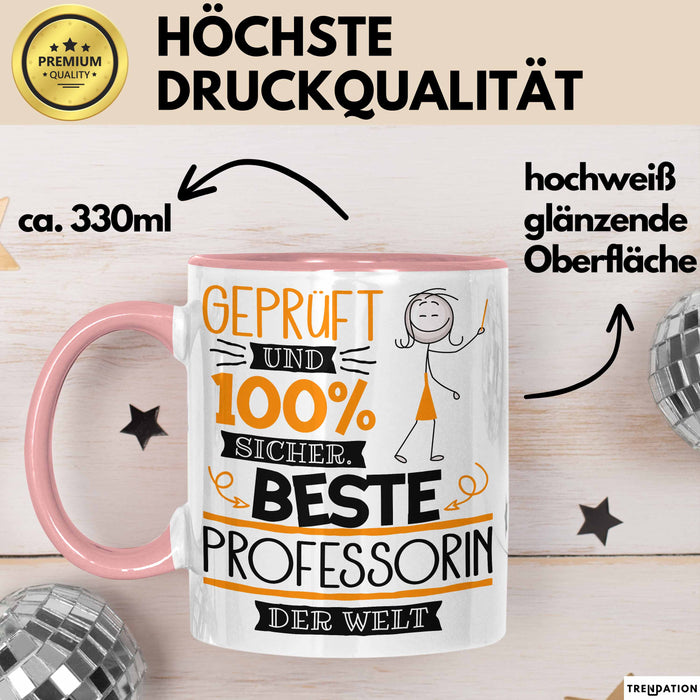 Beste Professorin Der Welt Tasse Geschenk für Eine Professorin Geprüft Und Sicher Geschenkidee Geburtstag Weihnachten Rosa Trendation