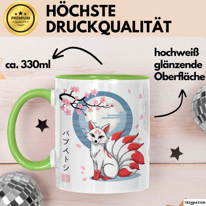 Fuchs Tierliebhaber Tasse Geschenk Lustige Geschenkidee Spruch Japanischer Kitsune Fuchs Grün Trendation