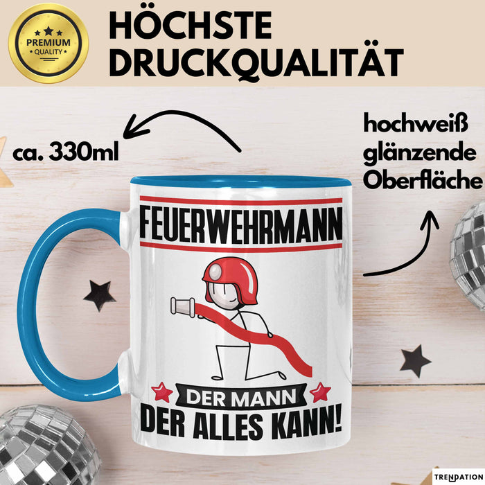 Feuerwehrmann Tasse Geschenk für Feuerwehrmann Der Mann Der Alles Kann Geschenkidee zum Geburtstag Blau Trendation