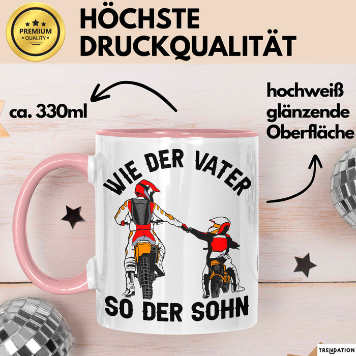 Vater Sohn Tasse Geschenk Lustige Geschenkidee Spruch Dirt-Bike Biker Rosa Trendation