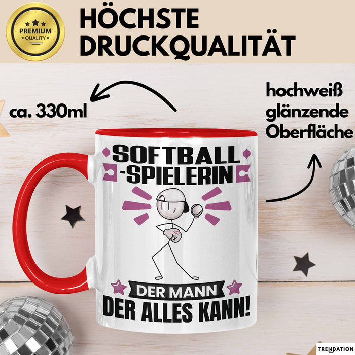 Softballspielerin Tasse Geschenk für Softballspielerin Der Mann Der Alles Kann Geschenkidee zum Geburtstag Rot Trendation