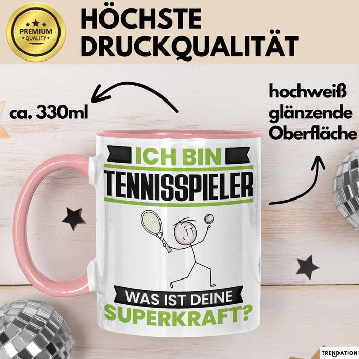Tennisspieler Tasse Geschenk für Tennisspieler Geburtstag Lustiger Spruch Kaffee-Becher Was Ist Deine Superkraft Rosa Trendation