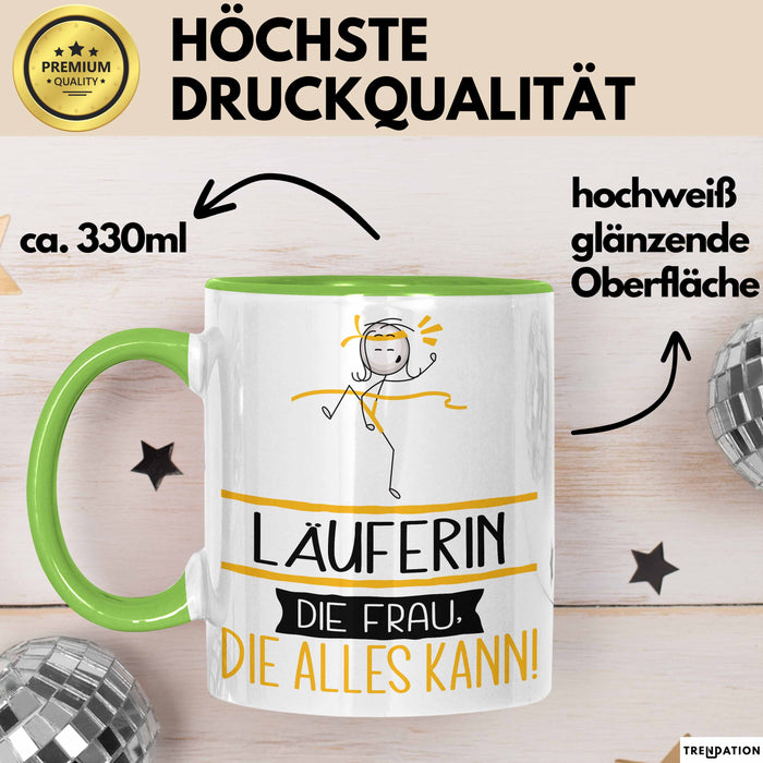 Läuferin Geschenk Tasse Becher Die Frau Die Allen Kann Geschenkidee für eine Läuferin Lustig Grün Trendation