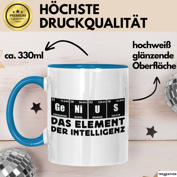 Chemiker Tasse Geschenk Für Chemie-Studenten Genius Das Element Der Inztelligenz Kaffee-Becher Blau Trendation