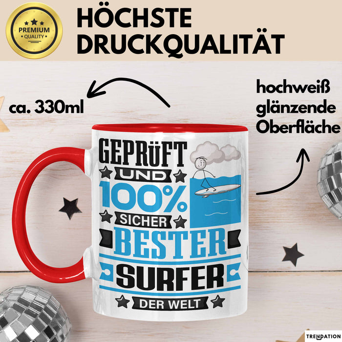 Surfer Geschenk Lustiger Spruch für Surfer Geschenkidee Bester Surfer Der Welt Rot Trendation