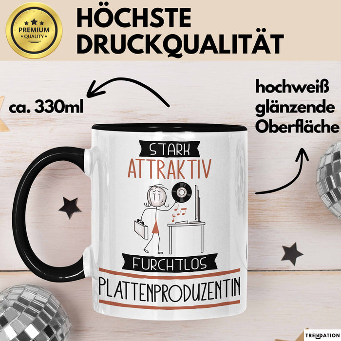 Plattenproduzentin Tasse Geschenk Becher Stark Attraktiv Furchtlos Plattenproduzentin Lustige Geschenkidee Trendation