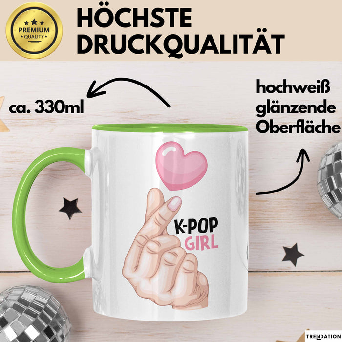 Kpop Love Girl Tasse Geschenk Süßes Herz Design Finger Herz Geste Grün Trendation