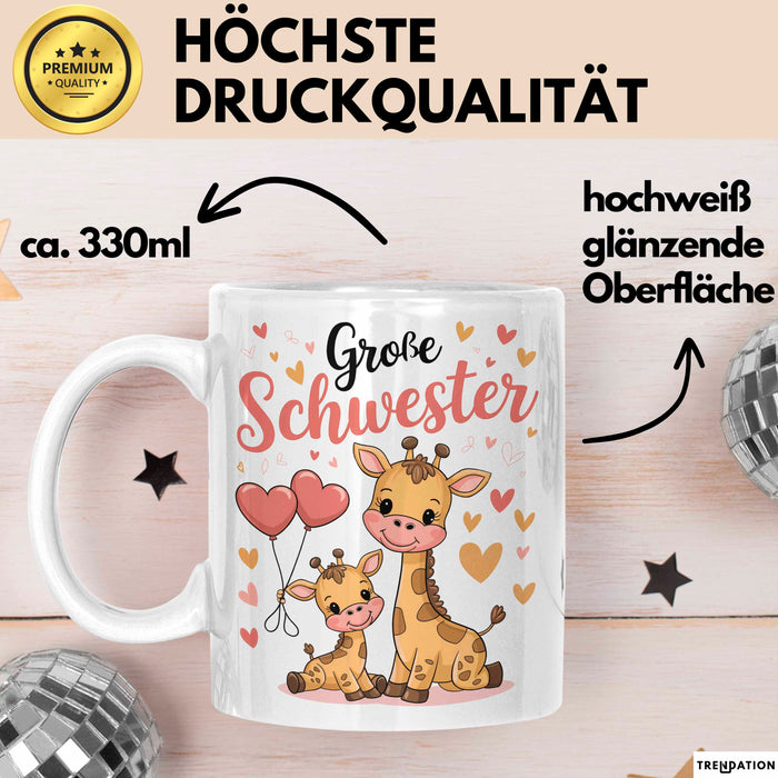 Big Sister Ältere Geschwister Schwestern Giraffe Tasse Becher Geschenk Lustige Geschenkidee Spruch Big Sister Weiß Trendation