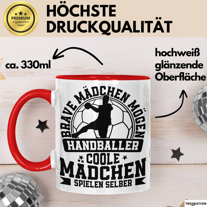 Mädchen Handball-Spielerin Tasse Geschenk Spruch Echte Mädchen Spielen Handball Geschenkidee Frauen Brave Mädchen Mögen Handballer Rot Trendation