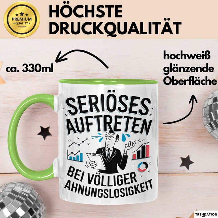 Sarkasmus Tasse Geschenkidee Erscheinung Mit Null Ahnung Grün Trendation