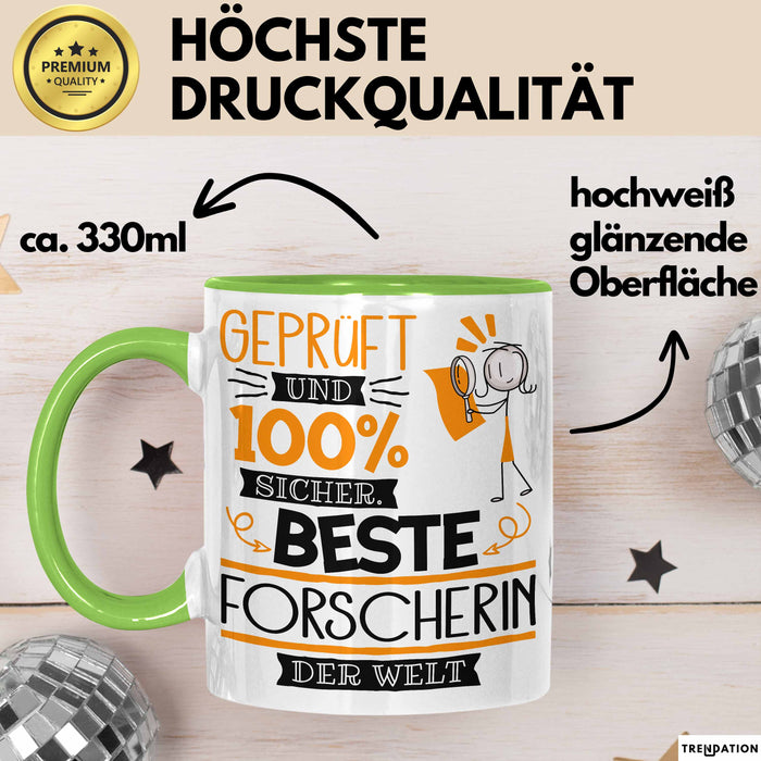 Beste Forscherin Der Welt Tasse Geschenk für Eine Forscherin Geprüft Und Sicher Geschenkidee Geburtstag Weihnachten Grün Trendation