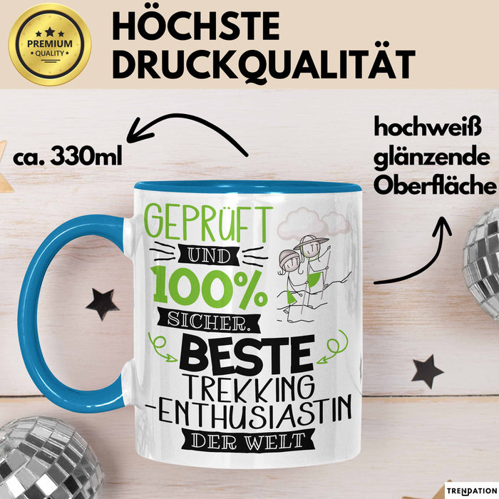 Beste Trekking-Enthusiastin Der Welt Tasse Geschenk für Eine Trekking-Enthusiastin Geprüft Und Sicher Geschenkidee Geburtstag Weihnachten Blau Trendation