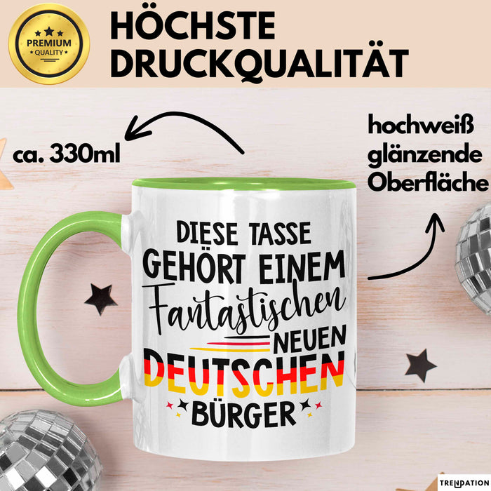 Deutschland Deutscher Bürger Tasse Becher Geschenk Lustige Geschenkidee Spruch Diese Tasse Gehört Einem Fantastischen Neuen Deutschen Burger Grün Trendation