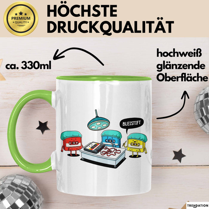 Retro Kassette OP Arzt Tasse Geschenk Lustige Geschenkidee Spruch Bleistift Grün Trendation